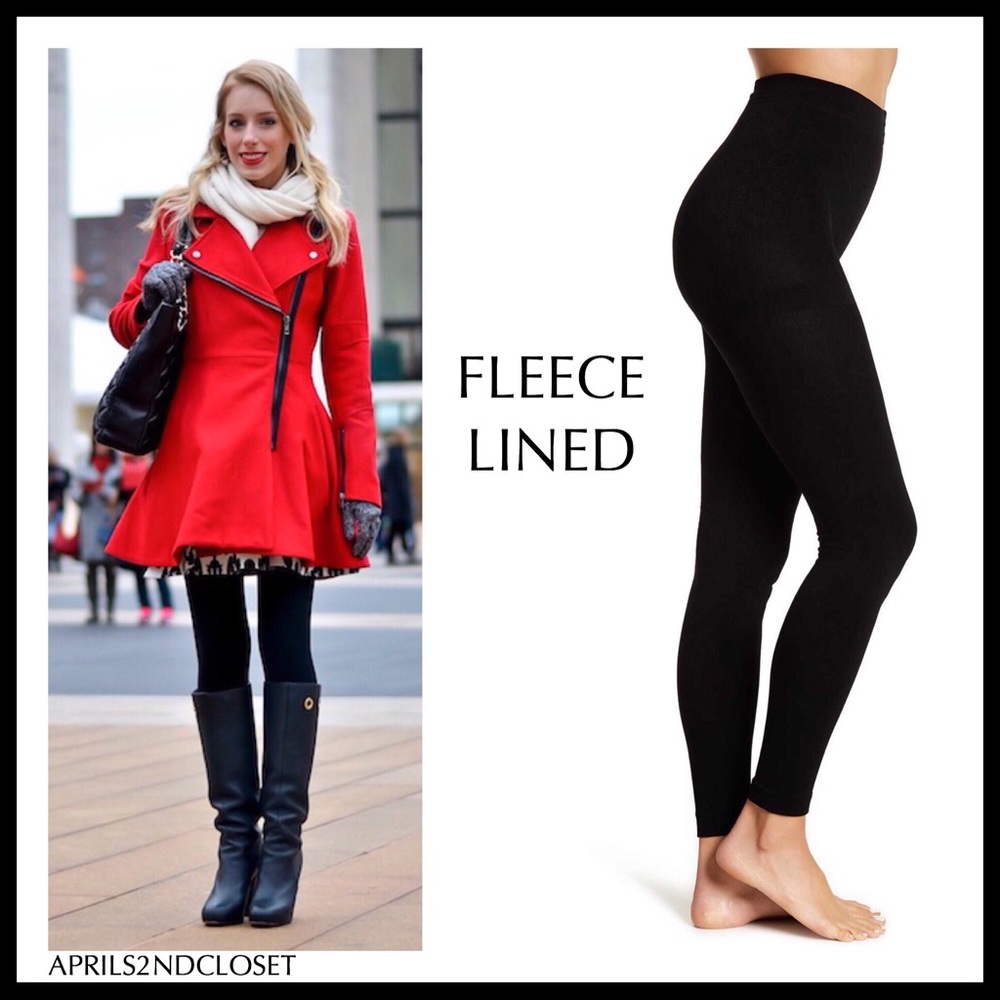 BLACK FLEECE LINED LEGGINGS FOOTLESS TIGHTS - Picture 8 of 8